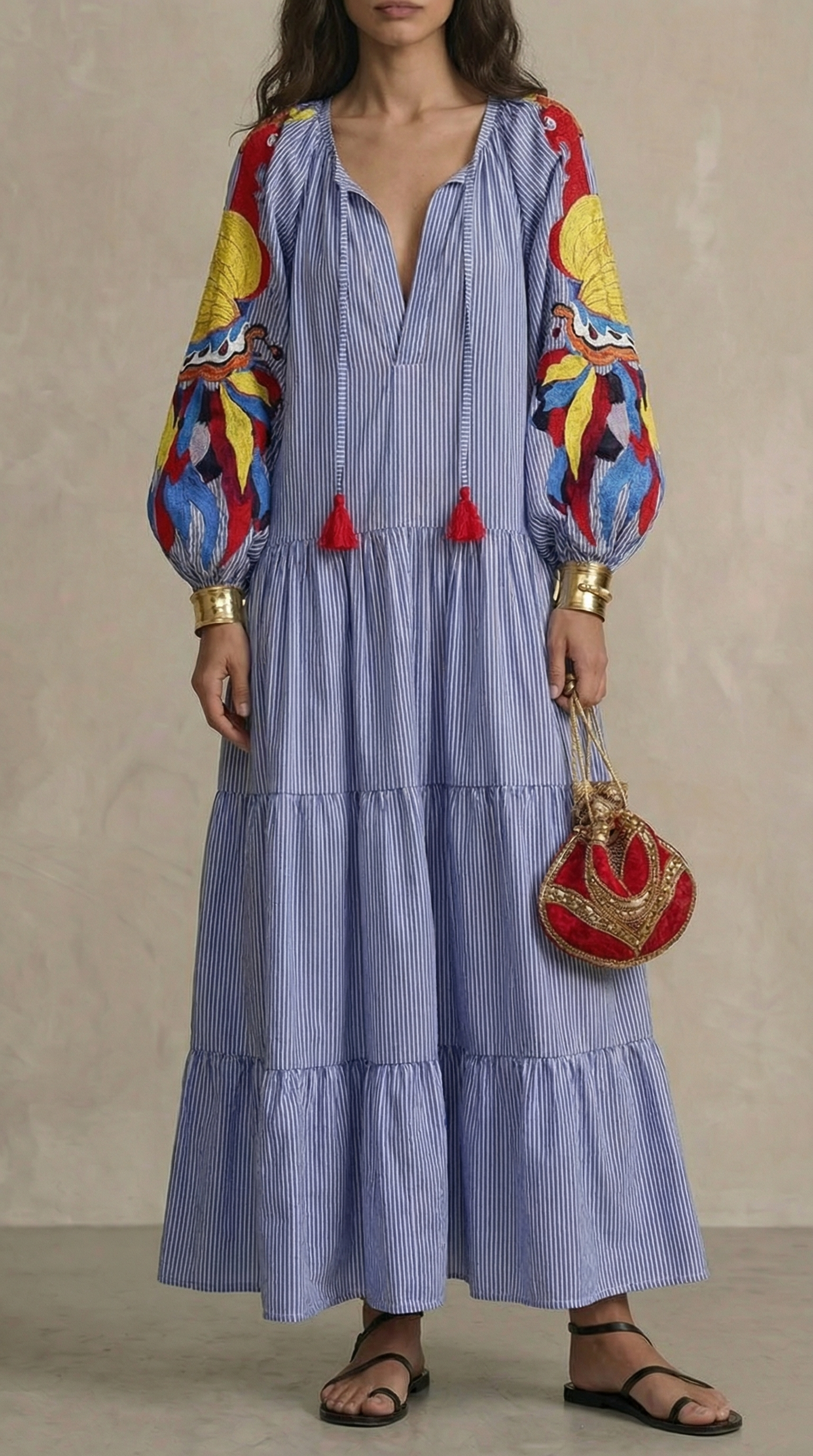 Relaxed Fit Long-Sleeve Maxi Dress