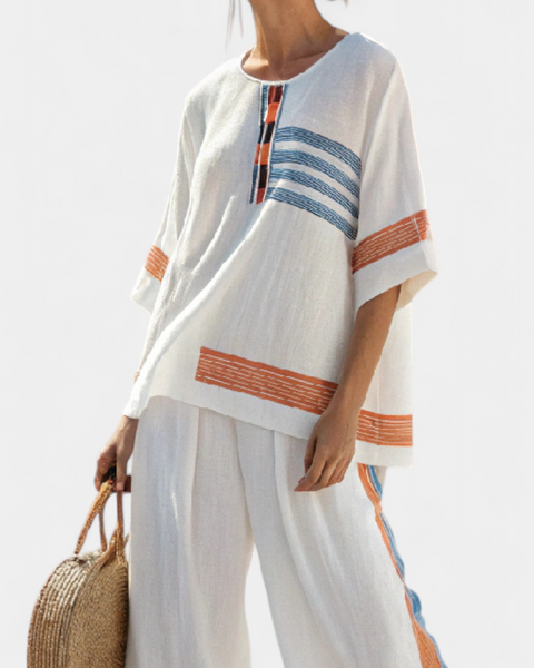 Marcellin | Sophisticated Blue-Orange Striped Top & Pants