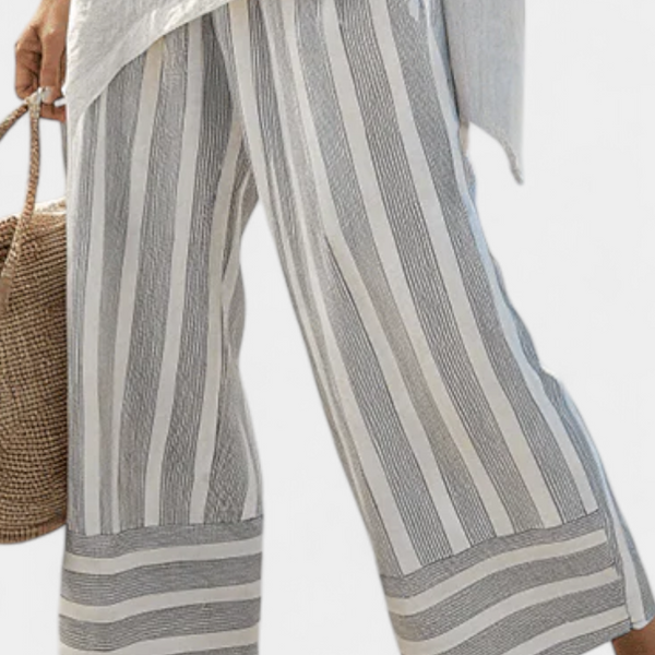 Talvora | Elegant Asymmetrical Blouse & Striped Pants