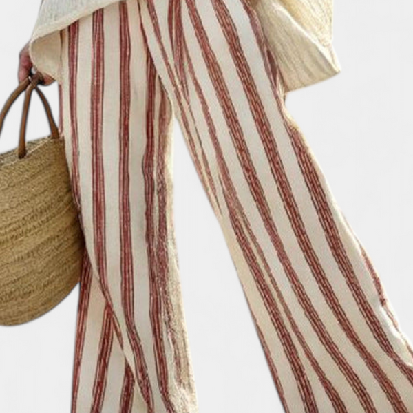 Braelith | Elegant Rustic Striped Top & Cream Linen Pants