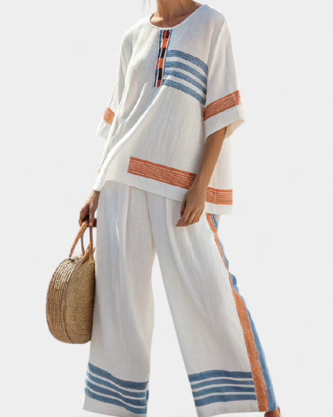 Marcellin | Sophisticated Blue-Orange Striped Top & Pants