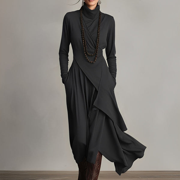 Natalia | Asymmetrical Maxi Knit Dress with Roll Neck
