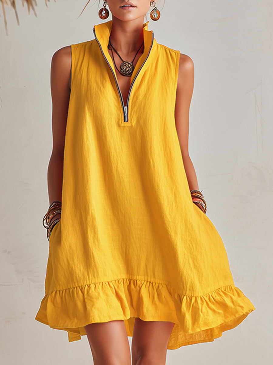 Cotton-Linen Blend Mini Dress