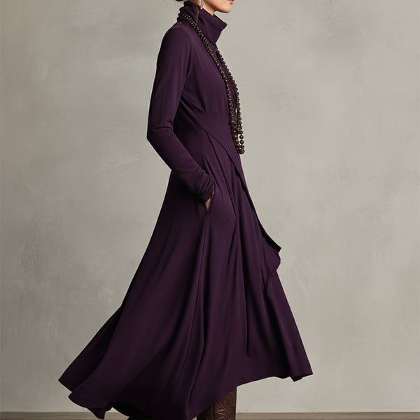 Natalia | Asymmetrical Maxi Knit Dress with Roll Neck